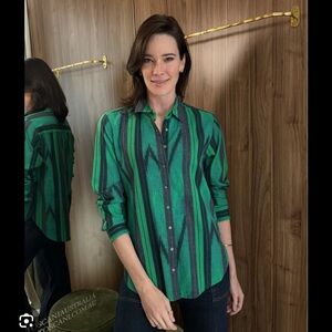 Xirena Green and Black Striped Button-Up Shirt